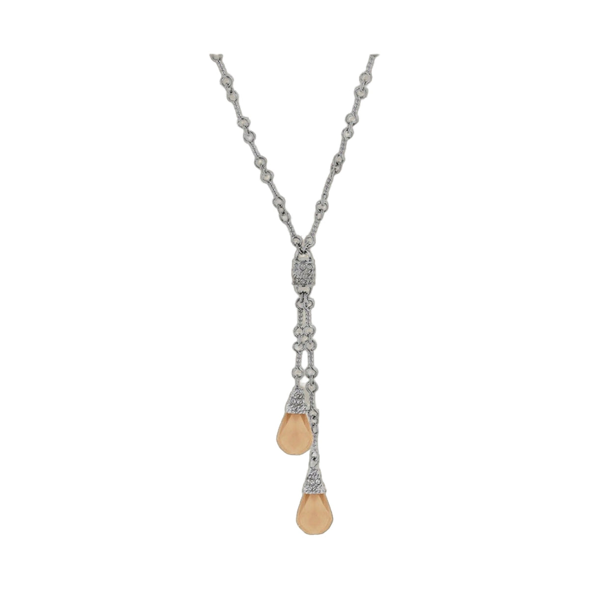 Y Necklace by Lauren G Adams, silver-tone chain with peach teardrop pendant Collections Necklace on Tampa Home & Garden Store