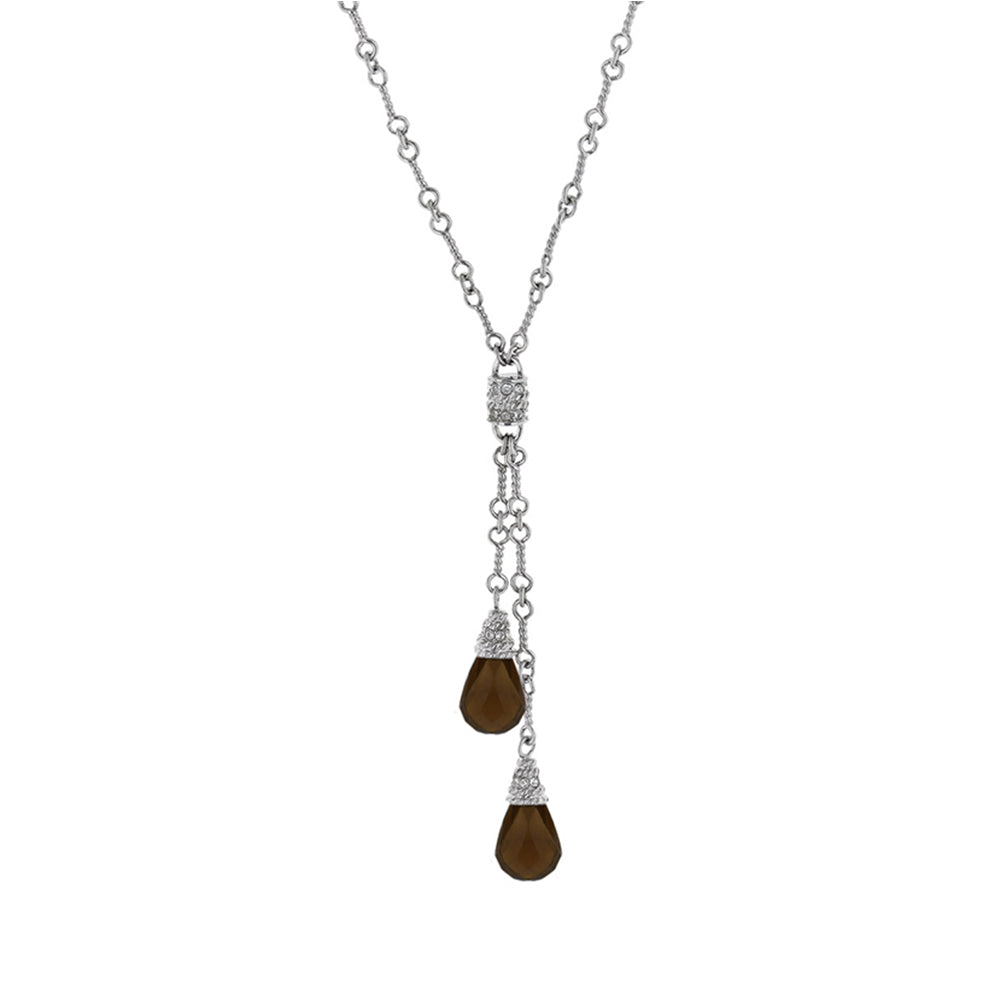 Y Necklace from Lauren G Adams, silver-tone chain with two brown teardrop pendants on Tampa Home & Garden Store