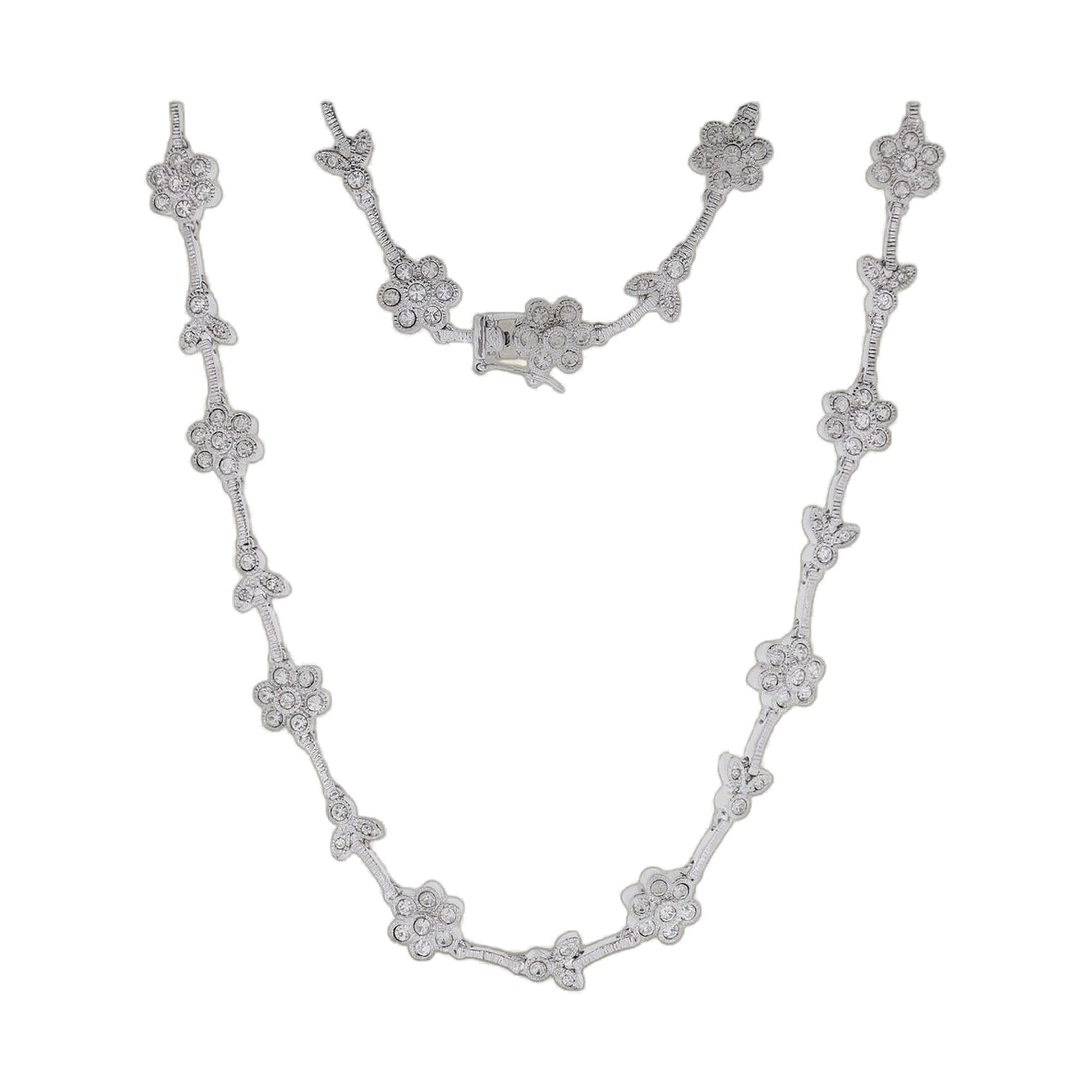 Bridal Floral Necklace by Lauren G Adams; silver-tone metal with crystal flower clusters on Tampa Home & Garden Store