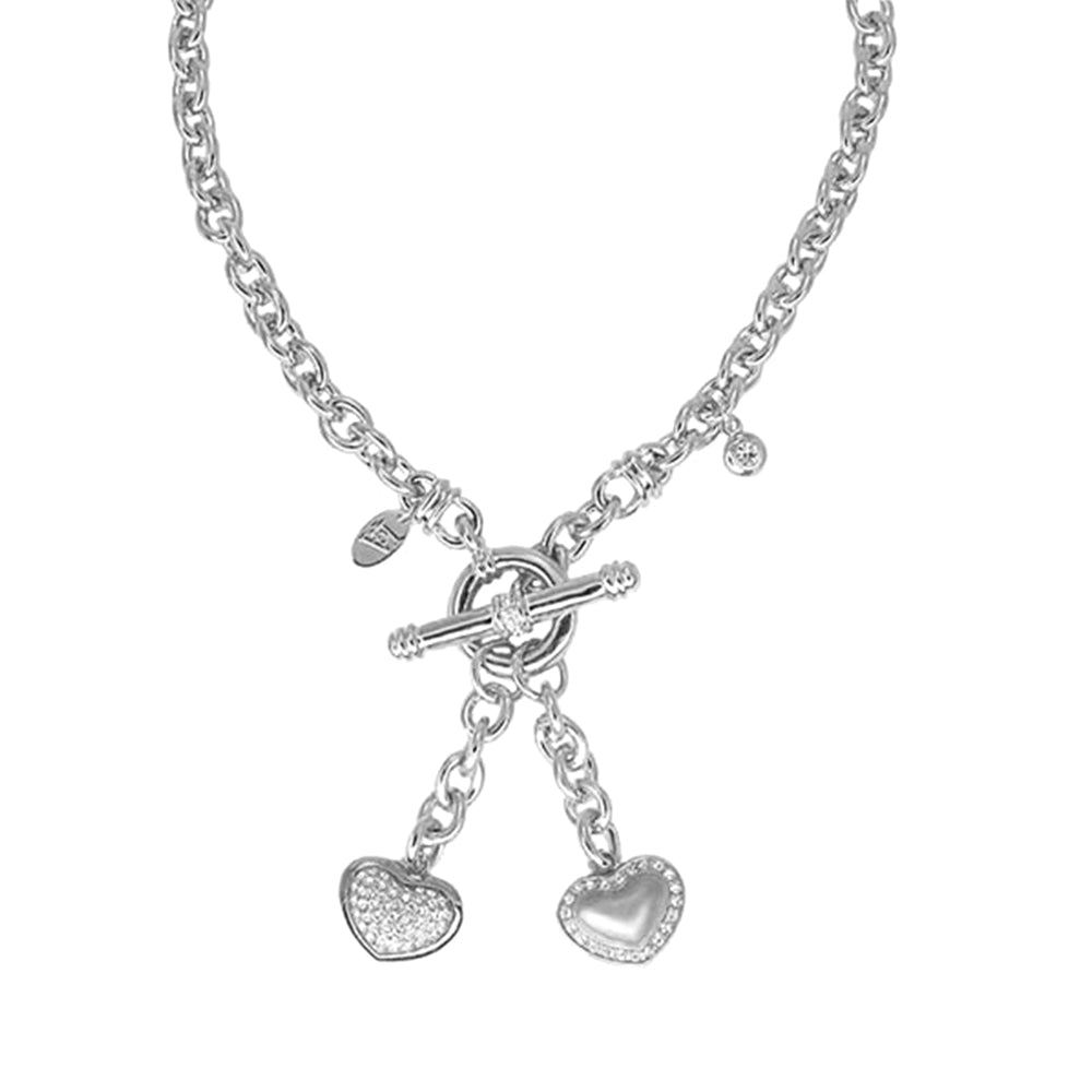 Double Heart Necklace in silver with pavé heart charms on toggle chain by Lauren G Adams on Tampa Home & Garden Store