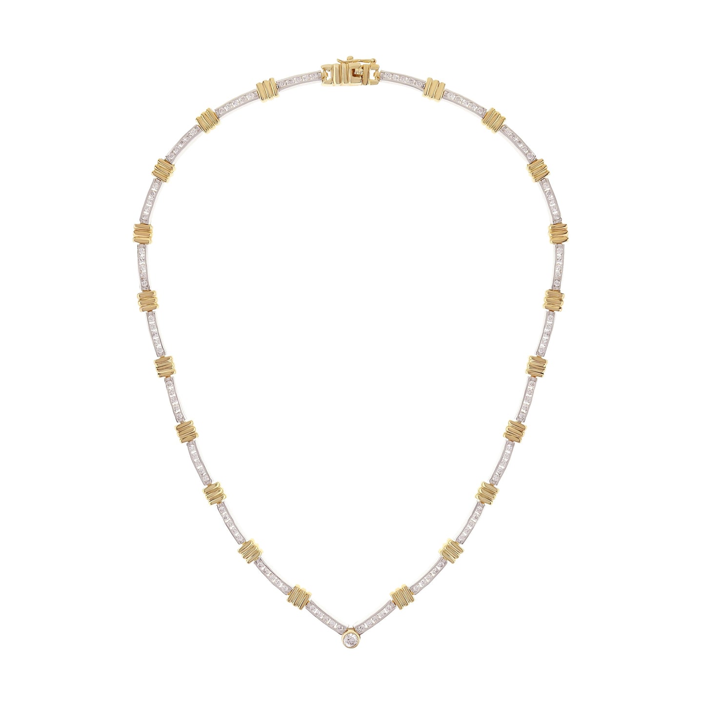 Two-Tone Necklace by Lauren G Adams, diamond-studded white links with yellow gold spacers on Tampa Home & Garden Store