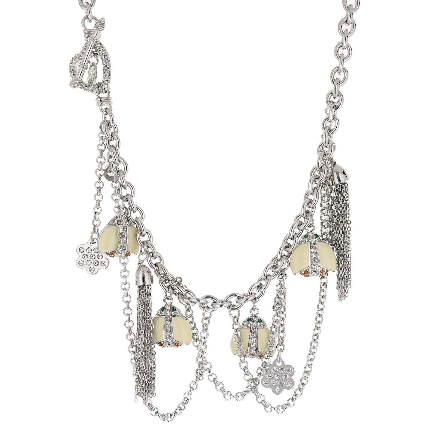 Lady Poof Necklace, Lauren G Adams silver-tone multi-strand chain with crystal charms on Tampa Home & Garden Store