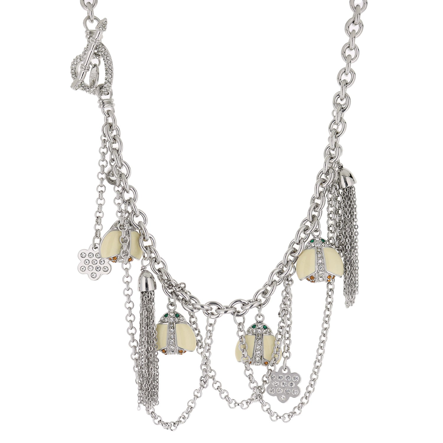 Lady Poof Necklace, Lauren G Adams silver-tone multi-strand chain with crystal charms on Tampa Home & Garden Store