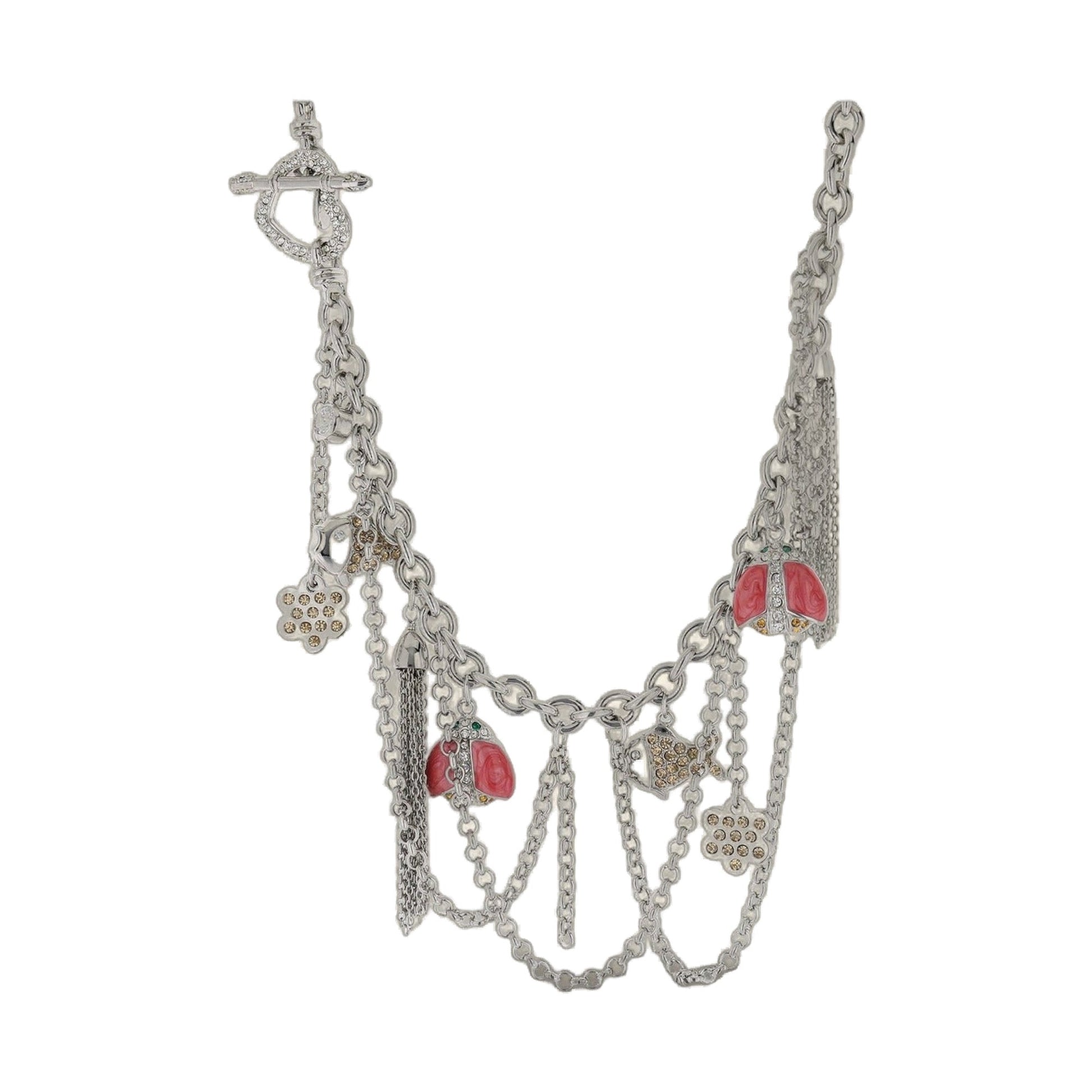 Lady Poof Necklace by Lauren G Adams, silver-tone chain with crystal-studded charms on Tampa Home & Garden Store