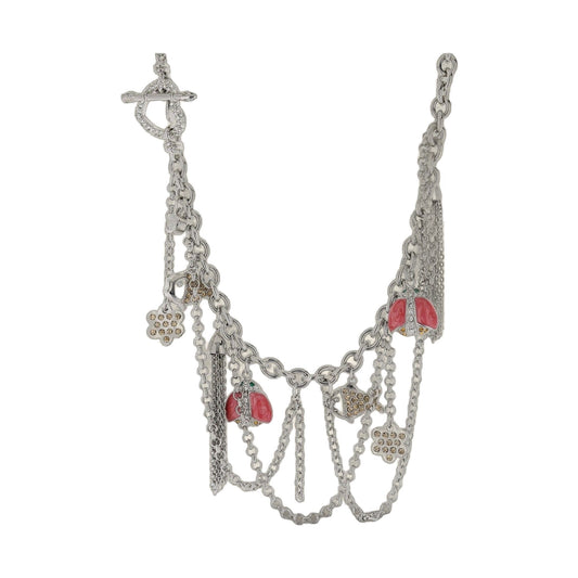 Lady Poof Necklace by Lauren G Adams, silver chain with rhinestone charms and pink heart pendant on Tampa Home & Garden Store
