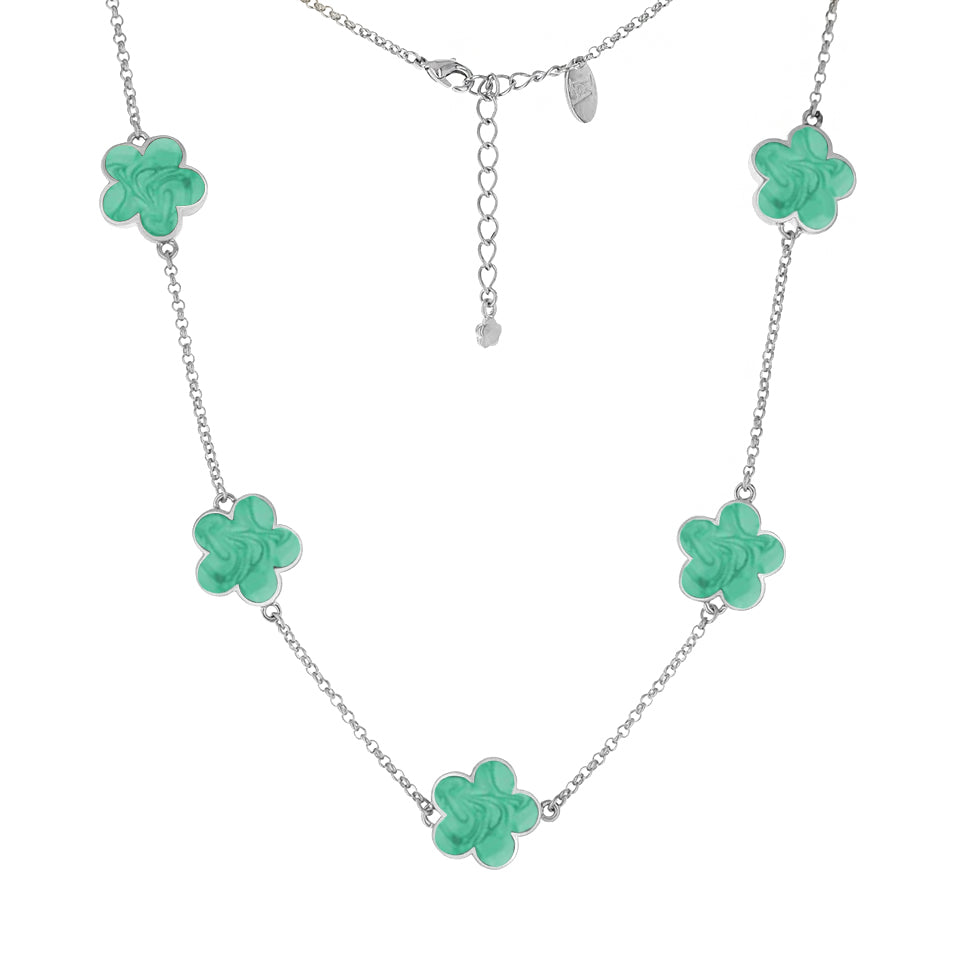 Daisy Love Necklace mint green shamrock charms on silver chain by Lauren G Adams on Tampa Home & Garden Store