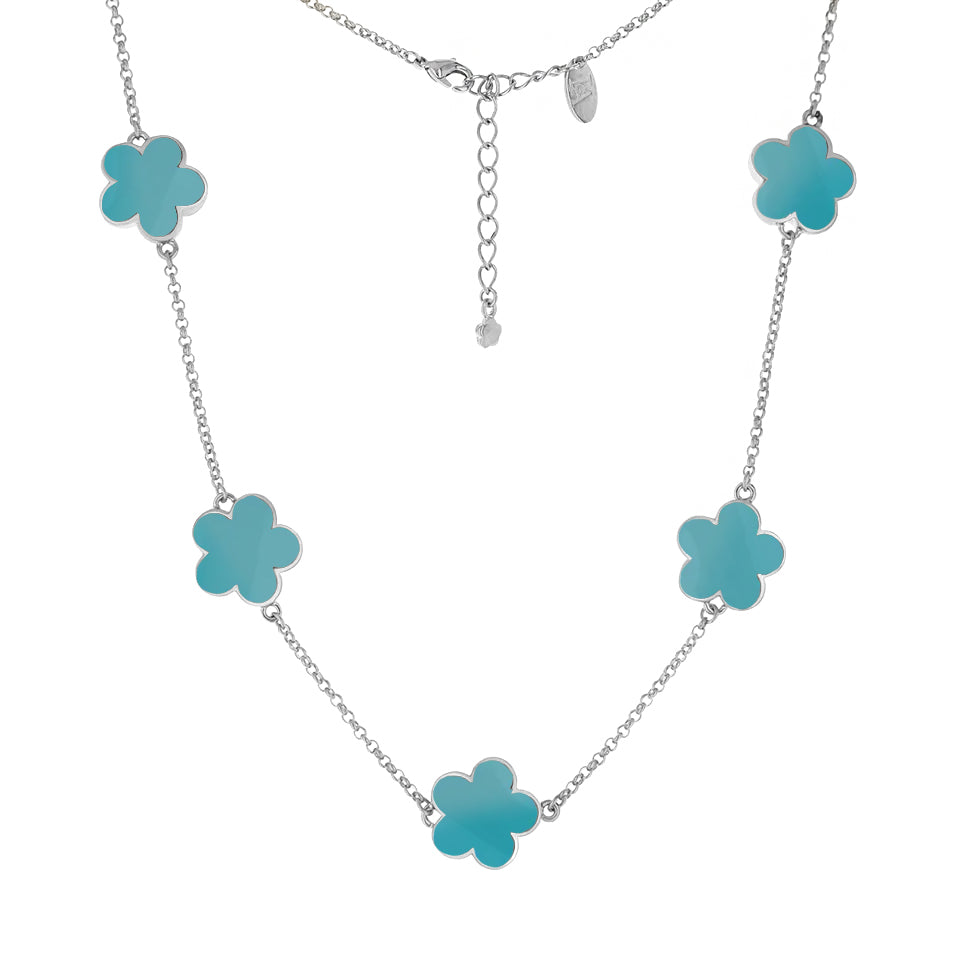 Daisy Love Necklace Collar with turquoise clover charms on silver chain by Lauren G Adams on Tampa Home & Garden Store