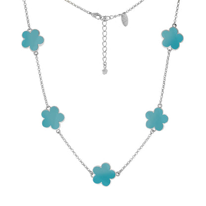 Daisy Love Necklace Collar with turquoise clover charms on silver chain by Lauren G Adams on Tampa Home & Garden Store