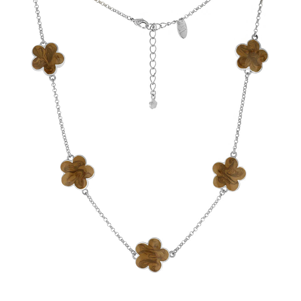 Daisy Love Necklace — Lauren G Adams; silver chain with 5 brown flower charms on Tampa Home & Garden Store