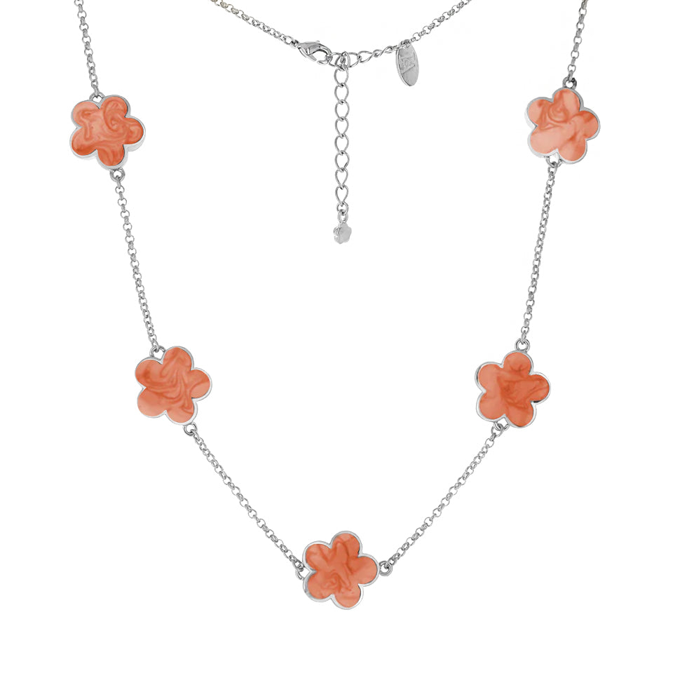 Daisy Love Necklace — Flower Collar with orange enamel flowers on chain by Lauren G Adams on Tampa Home & Garden Store