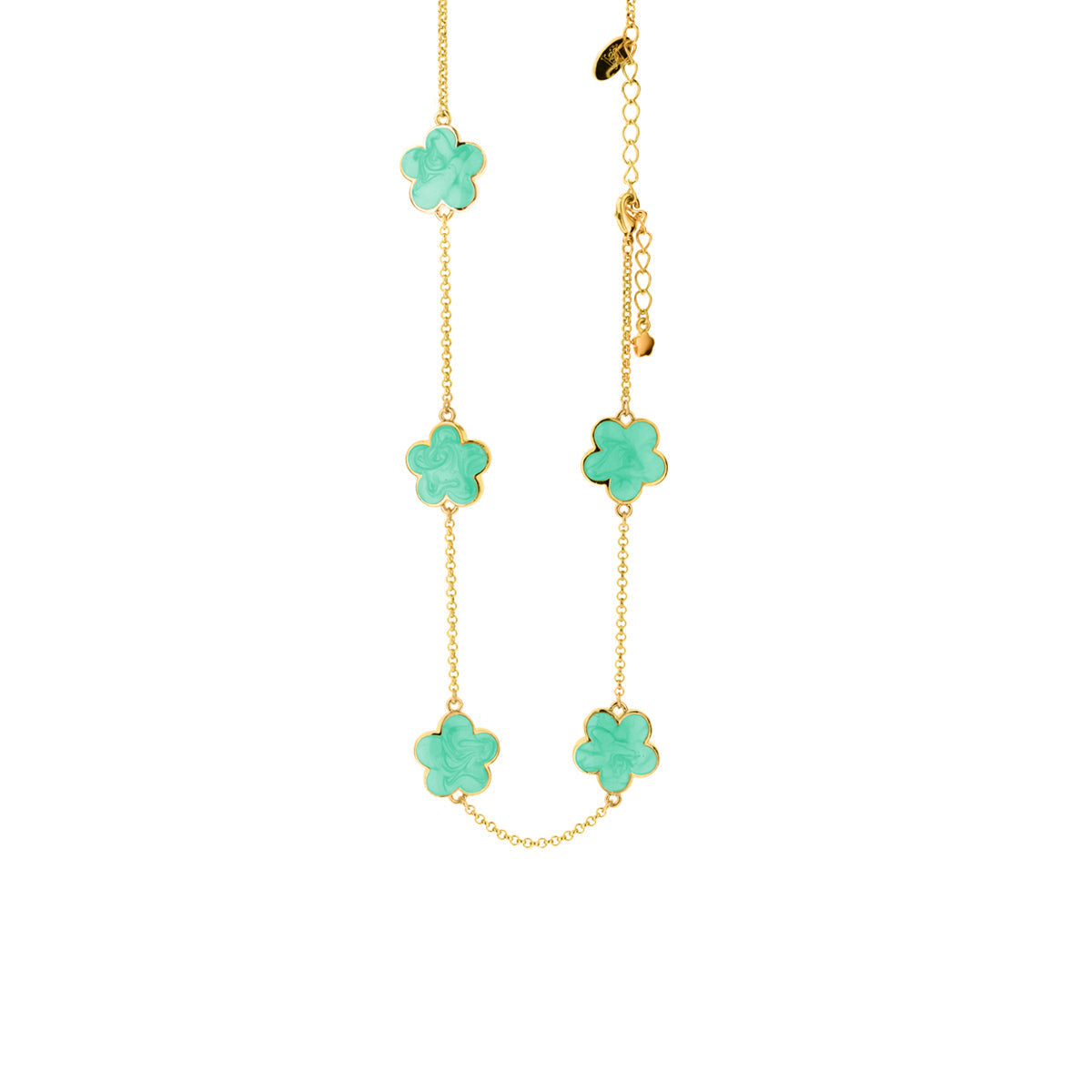 Daisy Love Necklace - Flower Collar by Lauren G Adams, gold chain with turquoise clover charms on Tampa Home & Garden Store