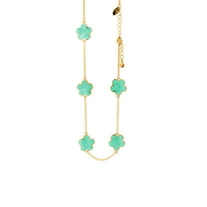 Daisy Love Necklace - Flower Collar by Lauren G Adams, gold chain with turquoise clover charms on Tampa Home & Garden Store