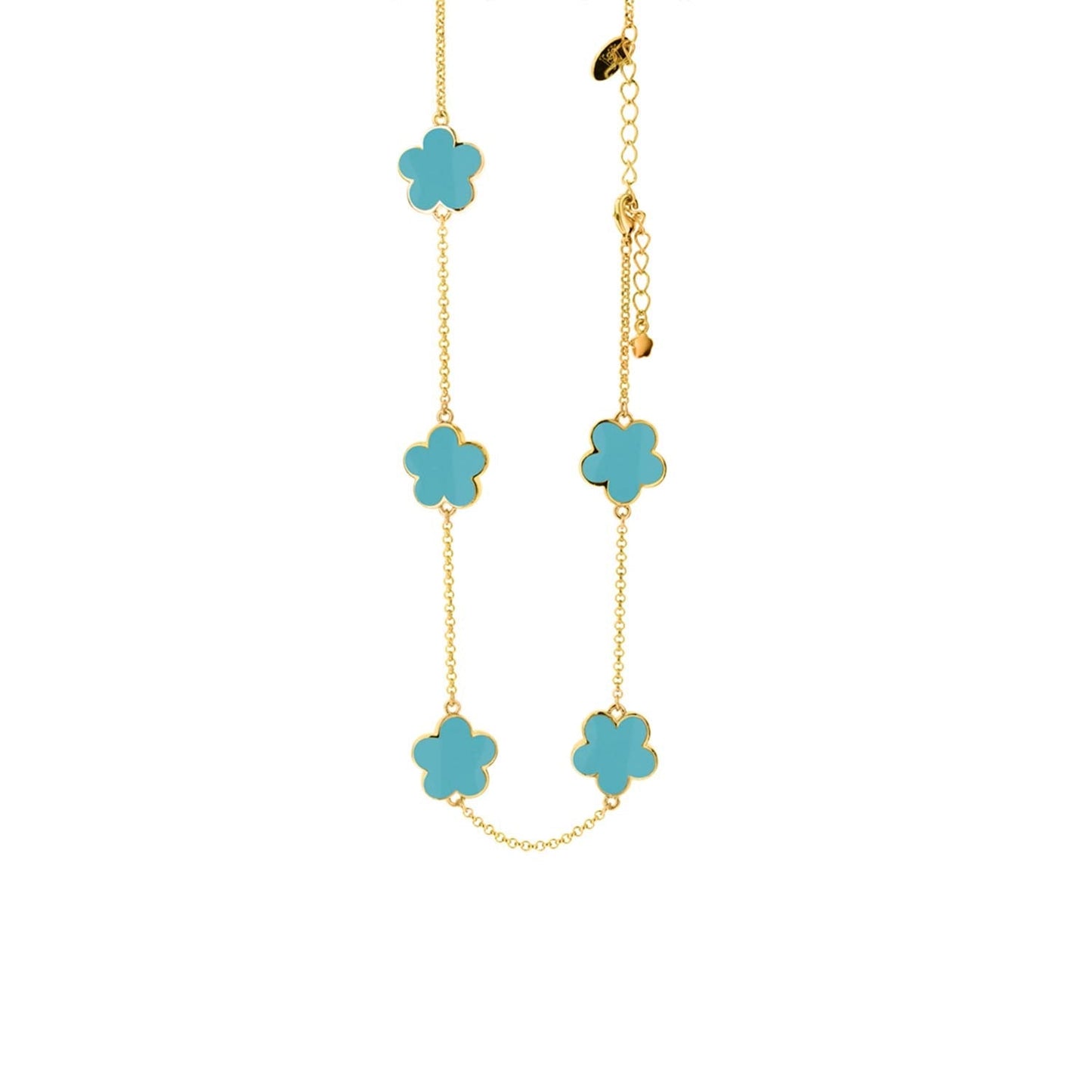 Daisy Love Necklace several turquoise flower charms on a gold chain necklace by Lauren G Adams on Tampa Home & Garden Store