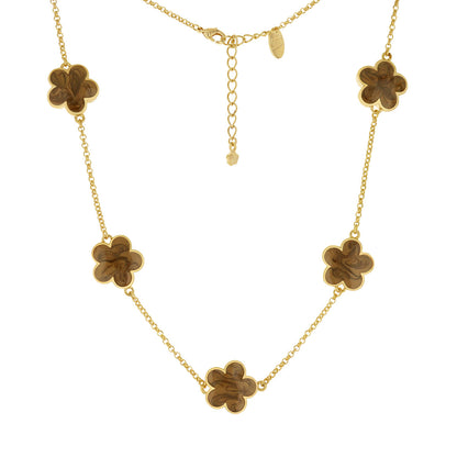 Daisy Love Necklace — Flower Collar gold tone chain with brown floral charms, extender on Tampa Home & Garden Store