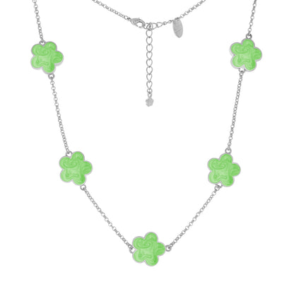 Daisy Love Necklace — Flower Collar with neon green enamel flowers on silver chain on Tampa Home & Garden Store
