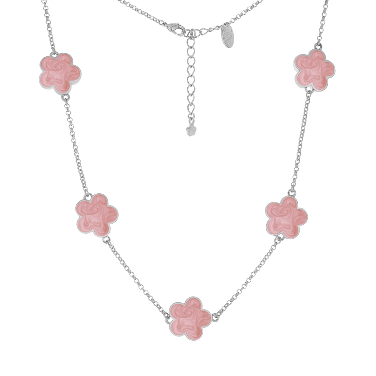 Daisy Love Necklace — Flower Collar with pink enamel daisies on a silver chain on Tampa Home & Garden Store
