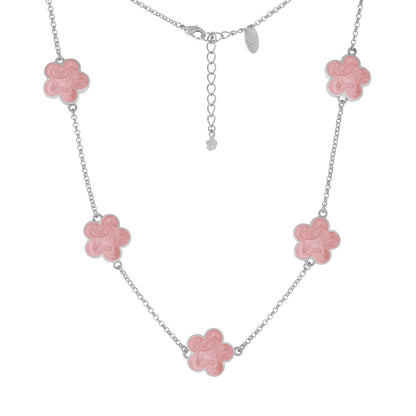 Daisy Love Necklace — Flower Collar with pink enamel daisies on a silver chain on Tampa Home & Garden Store