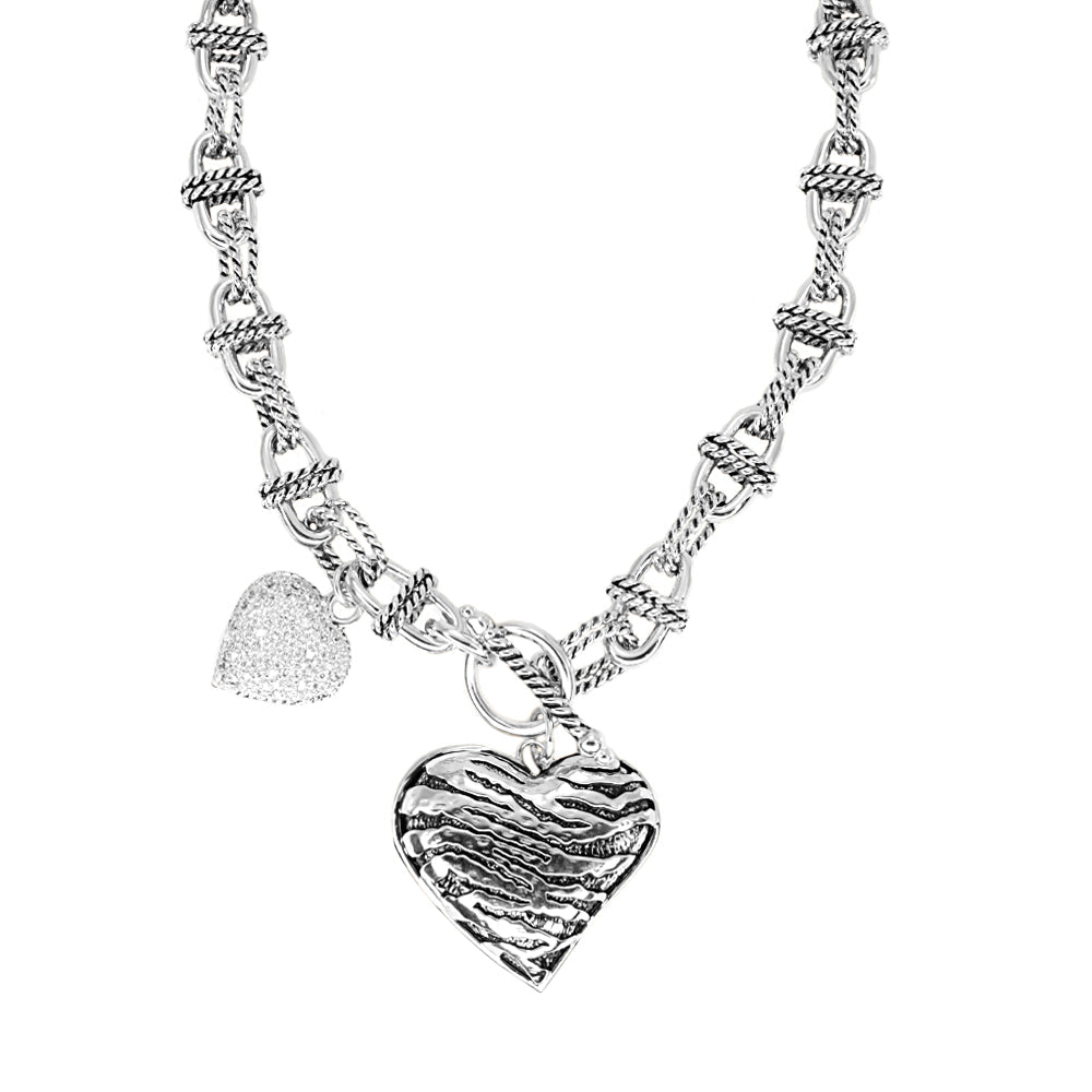 Heart Necklace by Lauren G Adams, silver-toned holiday necklace with textured heart pendant on Tampa Home & Garden Store