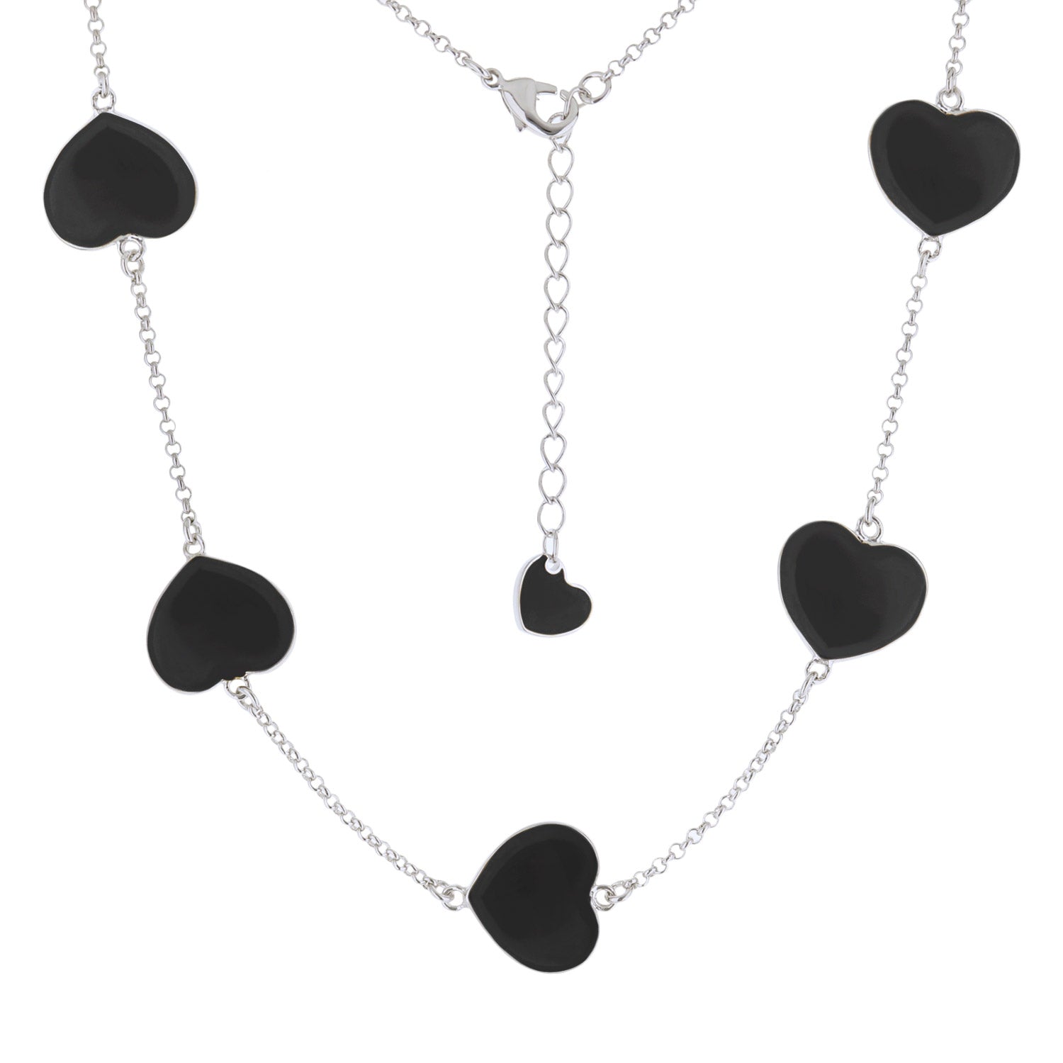 Lots of Love Necklace by Lauren G Adams, short silver chain with black enamel heart charms on Tampa Home & Garden Store