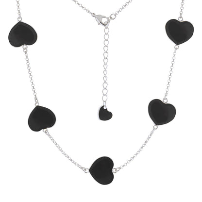 Lots of Love Necklace by Lauren G Adams, short silver chain with black enamel heart charms on Tampa Home & Garden Store