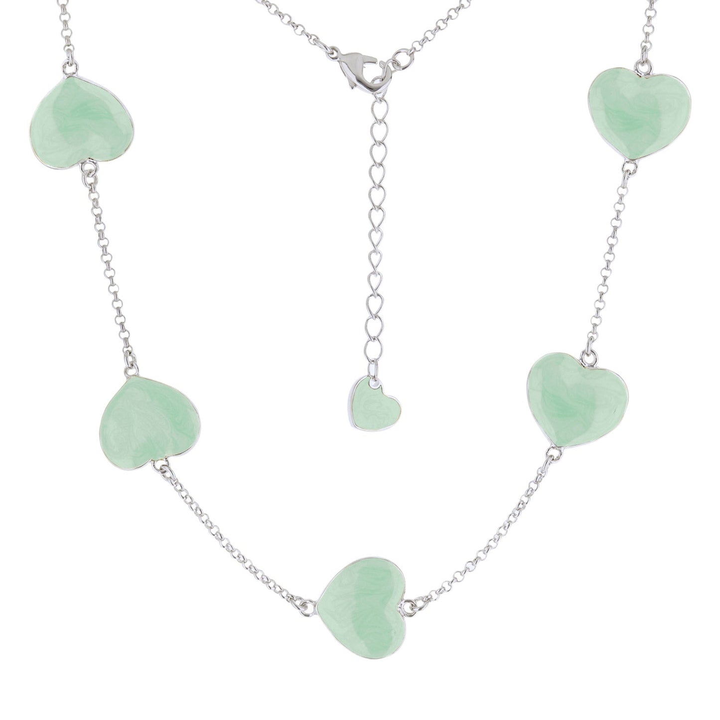 Lots of Love short necklace with mint green heart charms on silver chain extender Lauren G Adams on Tampa Home & Garden Store