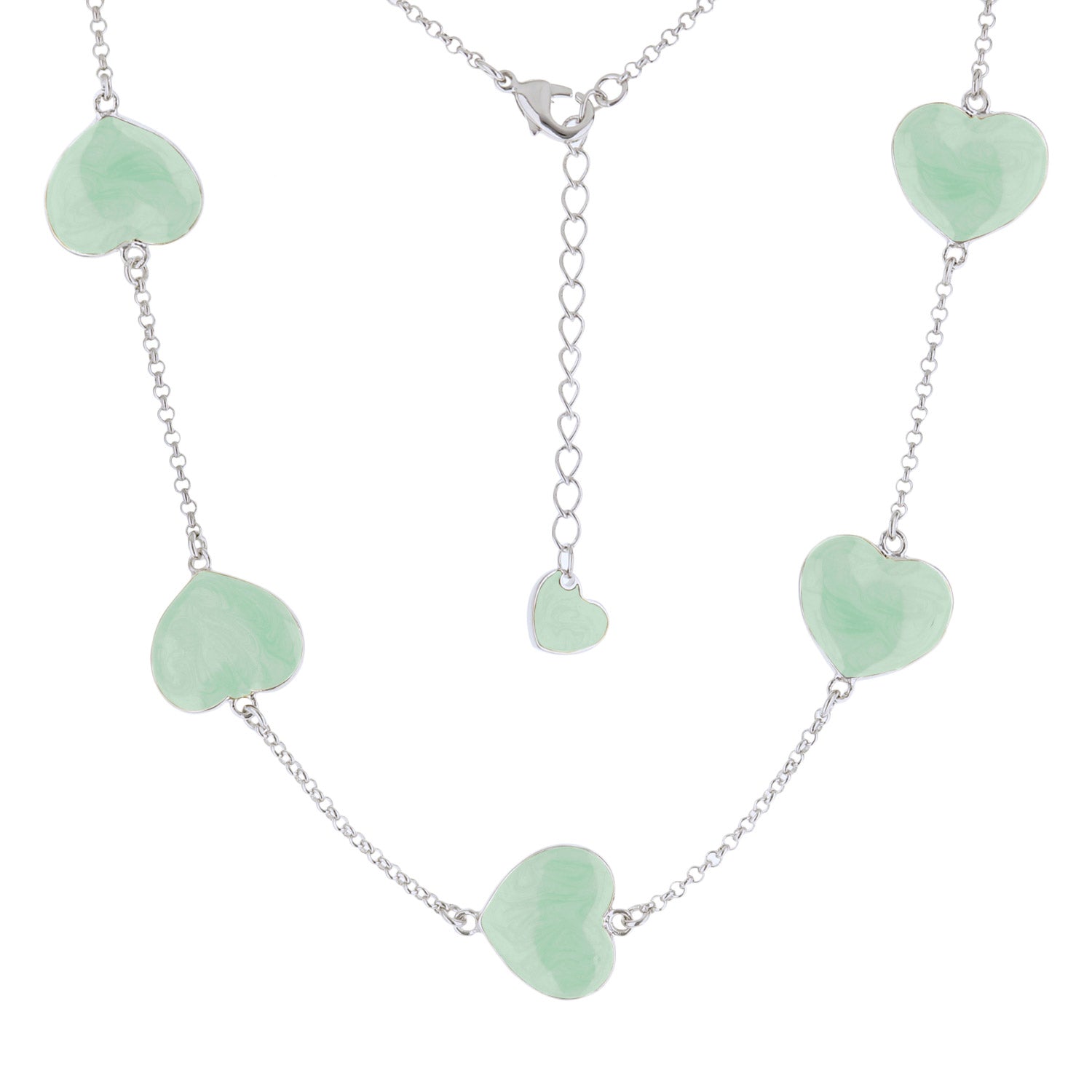 Lots of Love short necklace with mint green heart charms on silver chain extender Lauren G Adams on Tampa Home & Garden Store