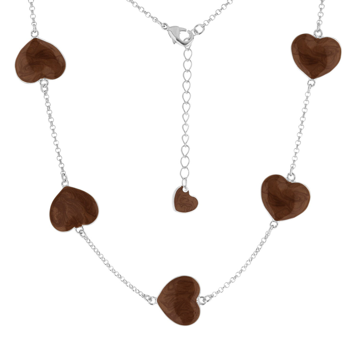 Lots of Love Necklace short silver chain with six brown marbled heart charms by Lauren G Adams Necklaces on Tampa Home & Garden Store