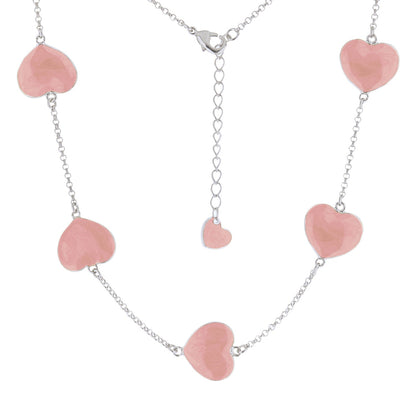 Lots of Love Necklace by Lauren G Adams, short silver chain with pink heart charms on Tampa Home & Garden Store