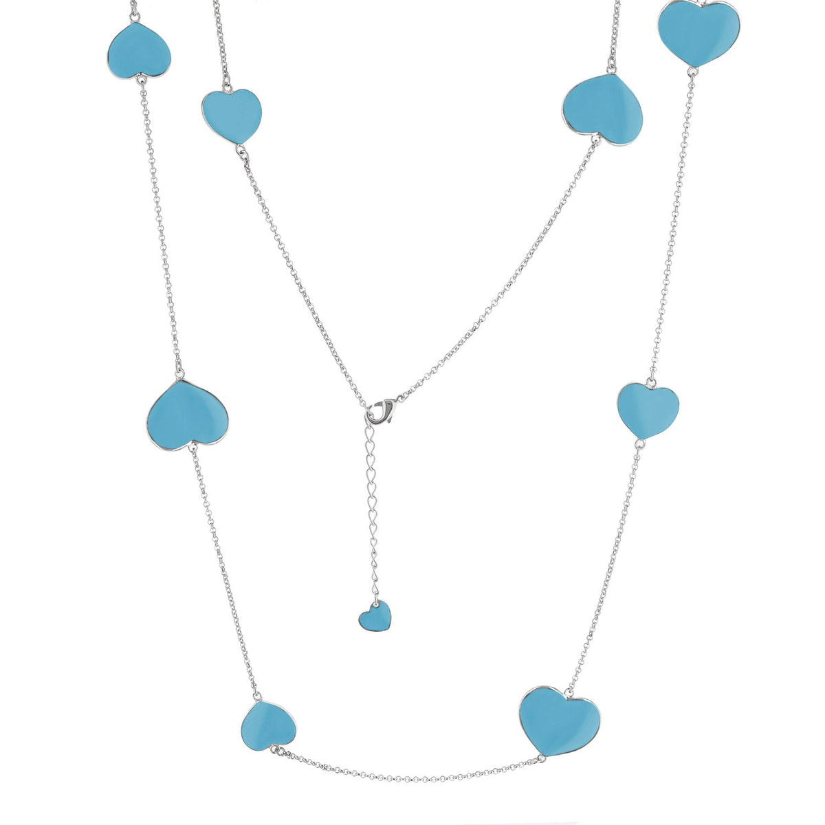 Lots of Love Necklace long silver chain with turquoise heart charms by Lauren G Adams on Tampa Home & Garden Store