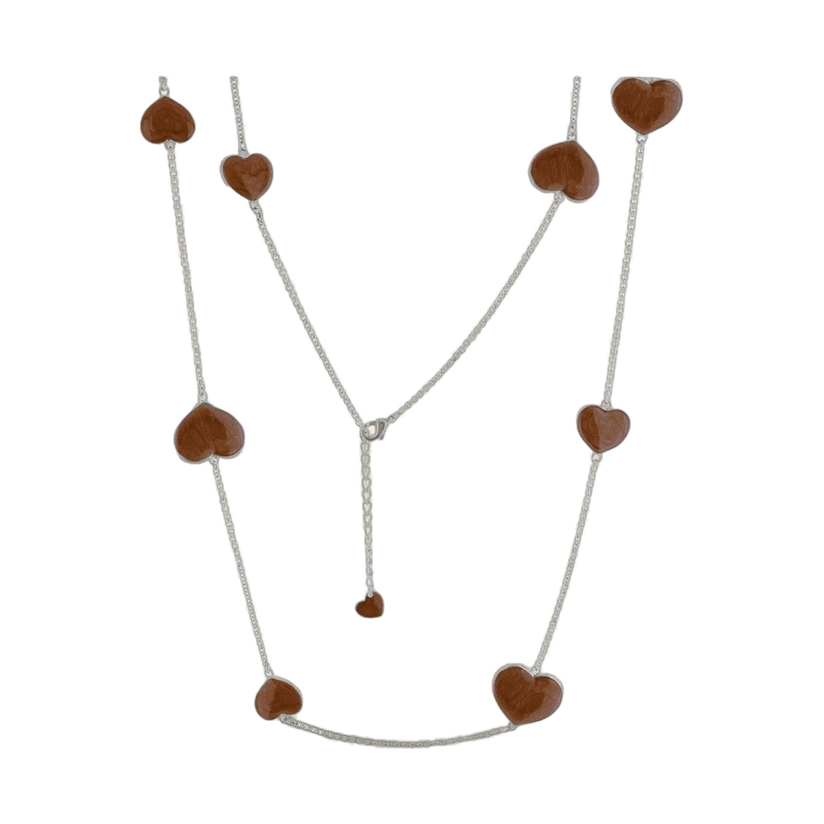 Lots of Love Necklace long necklace with brown heart charms on silver chain by Lauren G Adams on Tampa Home & Garden Store