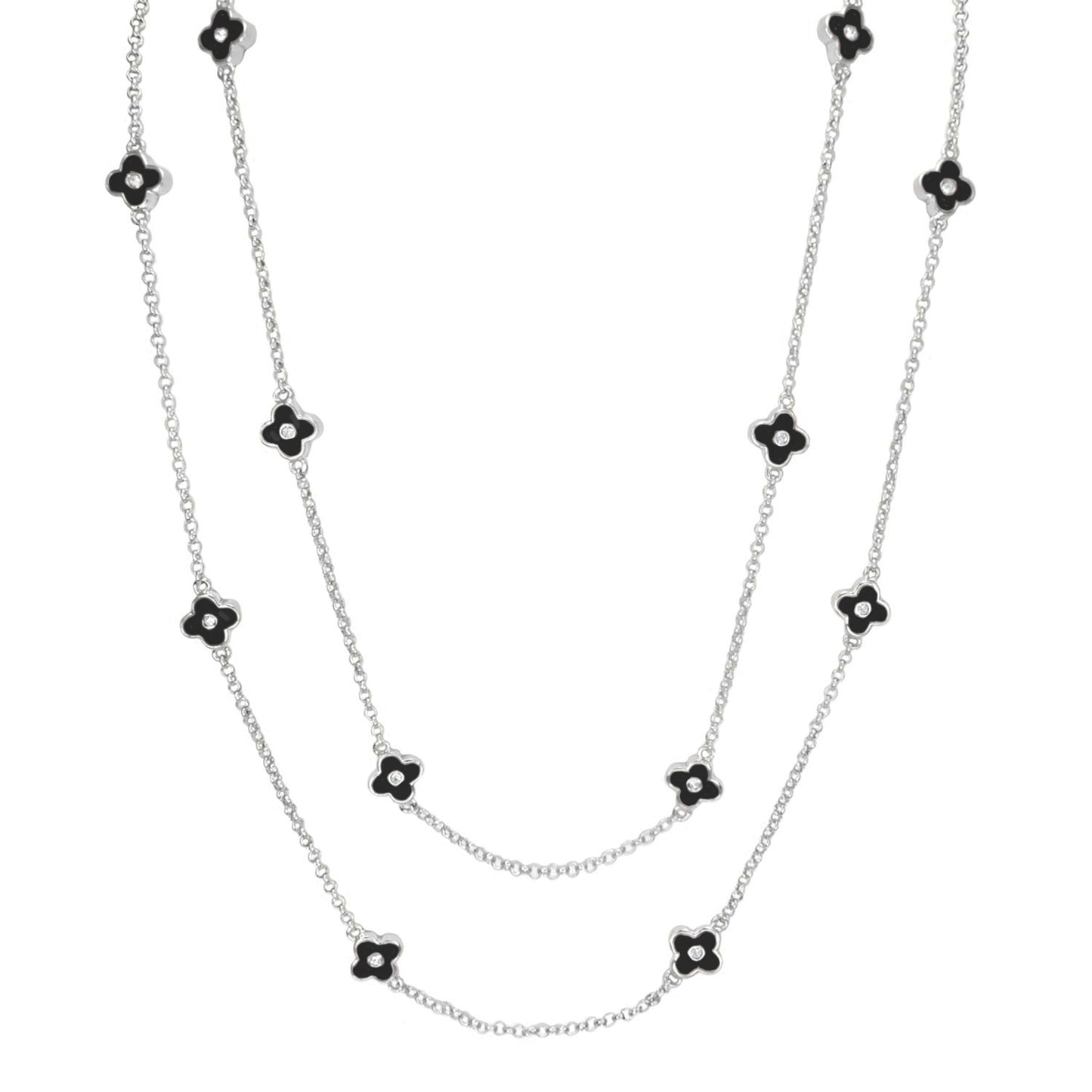 Daisy Love Necklace 48-Inch framed flower chain; black flower charms on silver-tone chain on Tampa Home & Garden Store