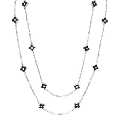 Daisy Love Necklace 48-Inch framed flower chain; black flower charms on silver-tone chain on Tampa Home & Garden Store