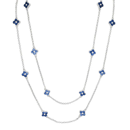 Daisy Love Necklace 48-Inch Flower, silver chain with blue enamel blossoms, Lauren G Adams on Tampa Home & Garden Store