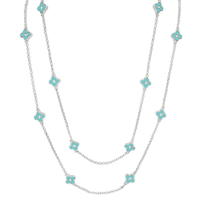 Daisy Love Necklace 48-inch framed turquoise flowers on silver chains on Tampa Home & Garden Store