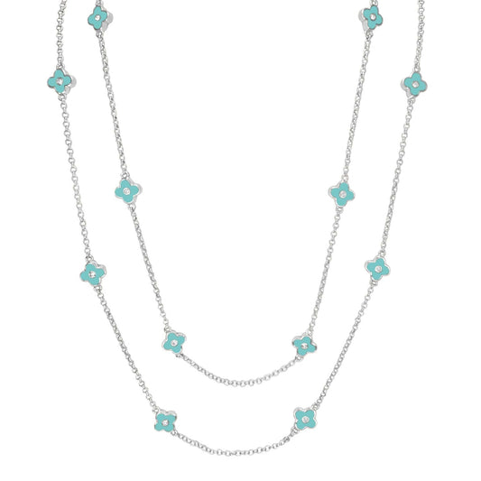 Daisy Love Necklace 48-inch framed turquoise flowers on silver chains on Tampa Home & Garden Store