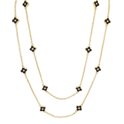 Daisy Love Necklace 48-Inch Framed Flower with gold-tone chain and black enamel daisies on Tampa Home & Garden Store