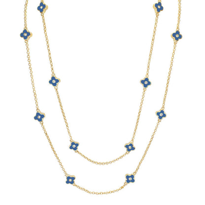 Daisy Love Necklace 48-inch gold chain with framed blue flower charms by Lauren G Adams on Tampa Home & Garden Store