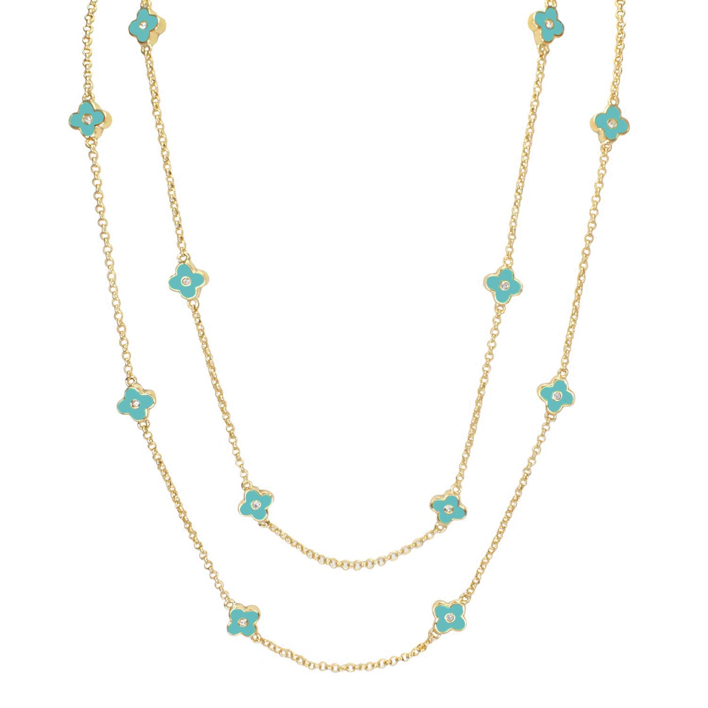 Daisy Love Necklace 48-inch turquoise flower charms on gold chain by Lauren G Adams on Tampa Home & Garden Store