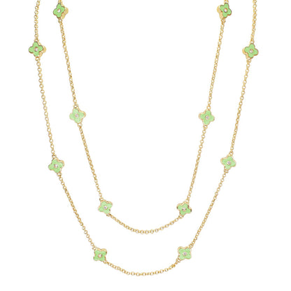 Daisy Love Necklace by Lauren G Adams gold-tone layered chains with green enamel four-petal flowers on Tampa Home & Garden Store