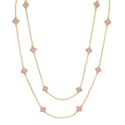 Daisy Love Necklace by Lauren G Adams, 48-Inch gold-tone layered chain with pink flower charms on Tampa Home & Garden Store