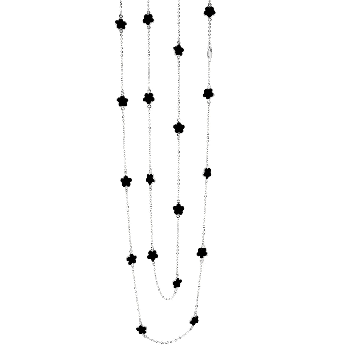 Daisy Love Necklace, 48-inch beaded strands in silver with black charms by Lauren G Adams on Tampa Home & Garden Store