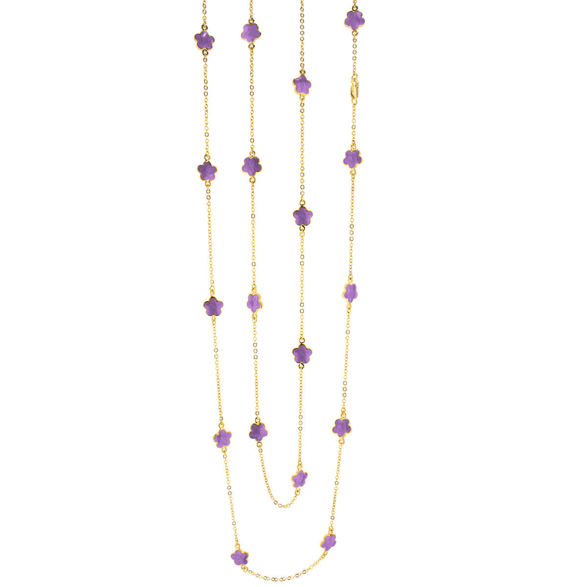 Daisy Love Necklace Lauren G Adams, 48-inch gold-tone beaded flower strands with purple flowers on Tampa Home & Garden Store