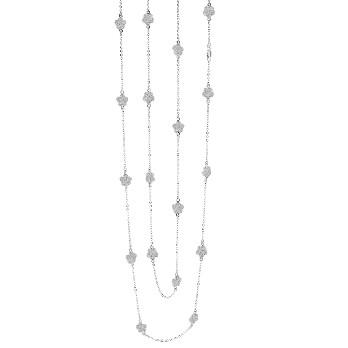 Daisy Love Necklace multi-strand 48-Inch long chain with silver daisy charms on Tampa Home & Garden Store