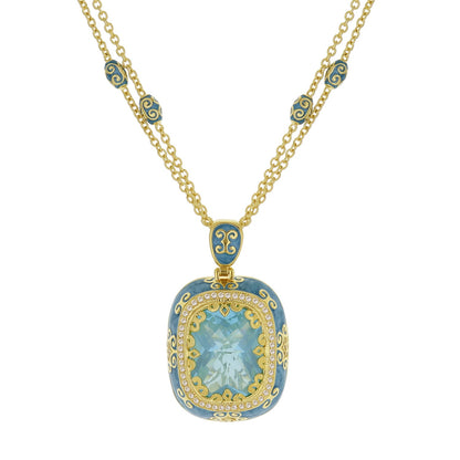 Moroccan Pendant necklace by Lauren G Adams with blue enamel and crystal halo in a gold-tone setting on Tampa Home & Garden Store