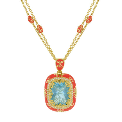 Moroccan Pendant necklace in gold-tone with red enamel turquoise stone crystal halo Lauren G Adams on Tampa Home & Garden Store