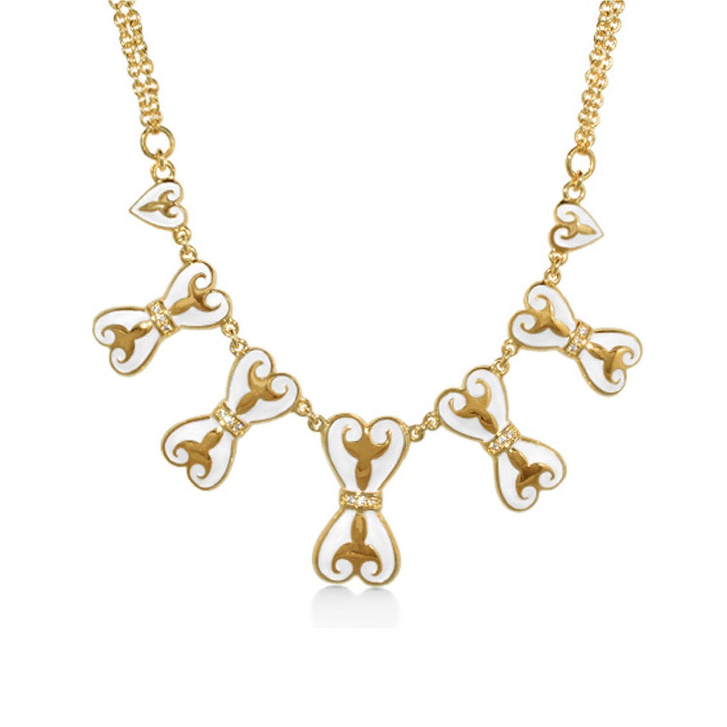 Bows and Hearts necklace gold-tone with white enamel bows by Lauren G Adams on Tampa Home & Garden Store