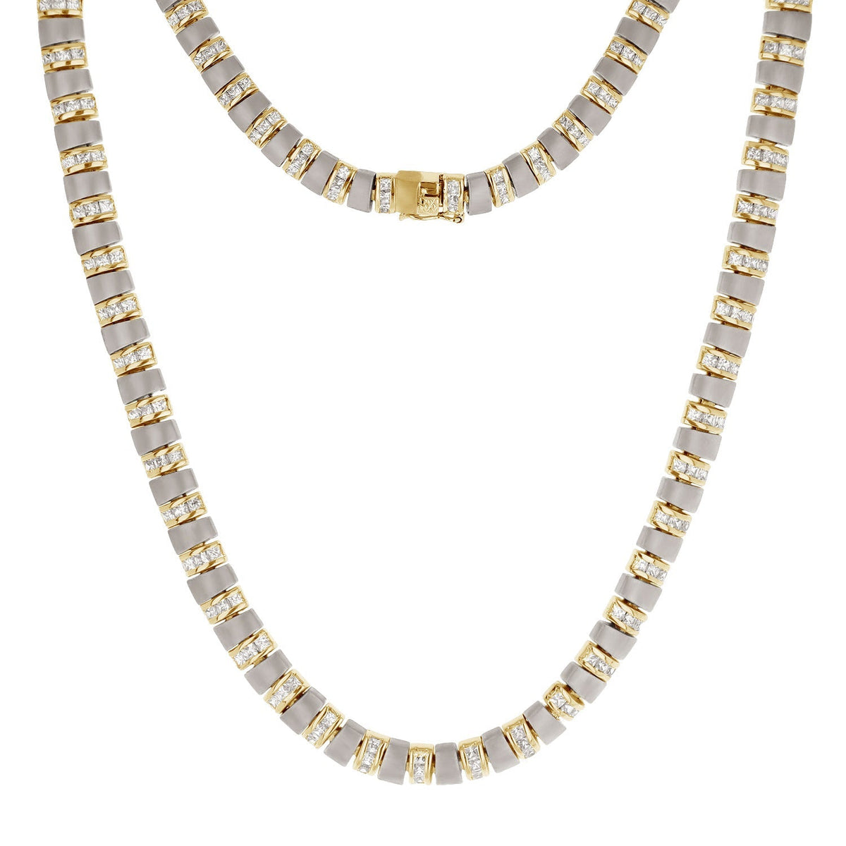 Two-Tone Bridal Necklace by Lauren G Adams, gray and gold-tone link segments with diamond accents on Tampa Home & Garden Store