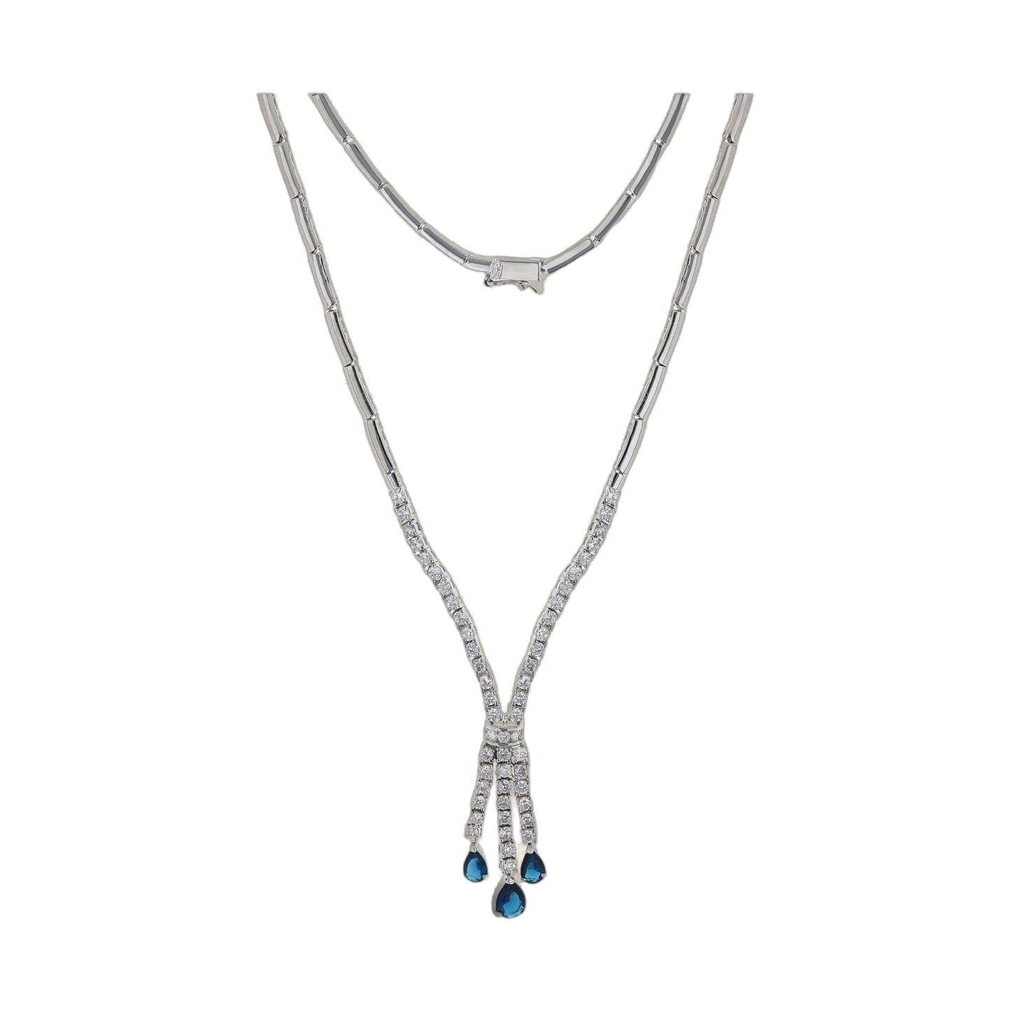 Bridal necklace Lauren G Adams from Collections, diamond-studded multi-strand necklace with blue teardrop pendants on Tampa Home & Garden Store