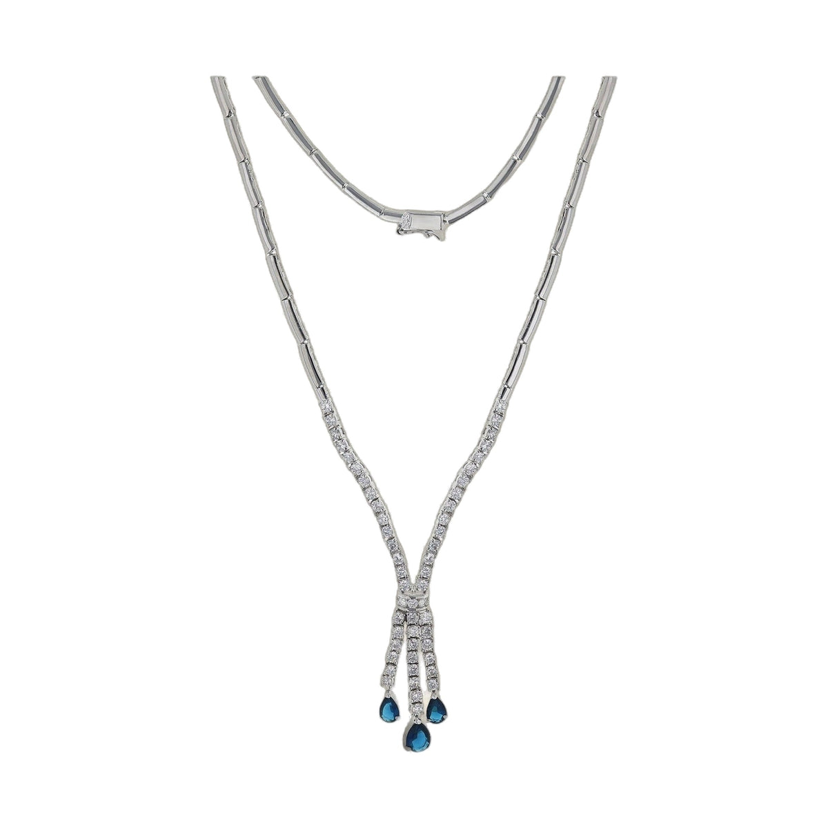 Bridal necklace Lauren G Adams from Collections, diamond-studded multi-strand necklace with blue teardrop pendants on Tampa Home & Garden Store