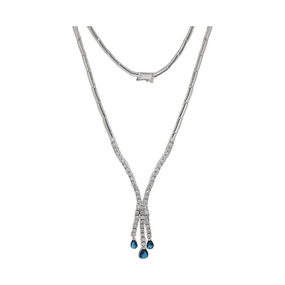 Bridal necklace Lauren G Adams from Collections, diamond-studded multi-strand necklace with blue teardrop pendants on Tampa Home & Garden Store